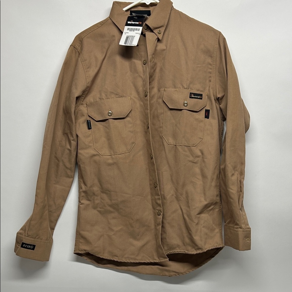 Men's size 38R small work right FR flame resistant tan button shirt new with tax